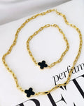 Colar e pulseira Folheado a ouro 18k Inspiração Van Cleef Preto.