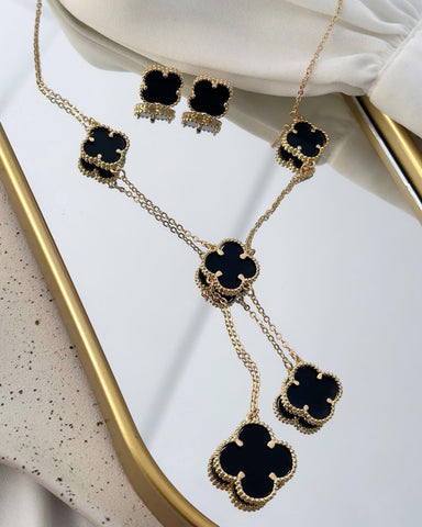 Conjunto Folheado a ouro 18k Gravatinha inspiração Virginia preto.