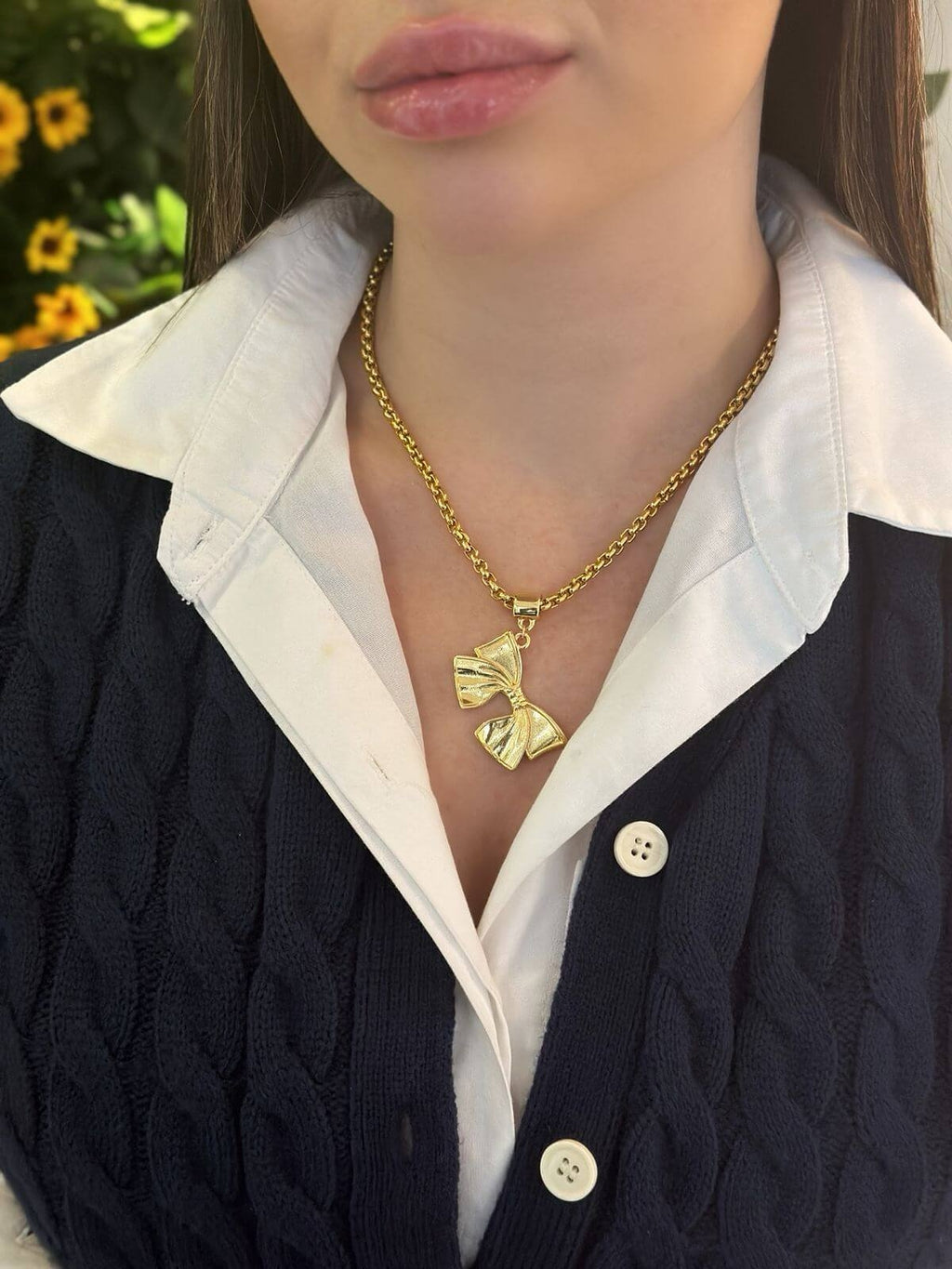 18k gold plated necklace Larger Bow.