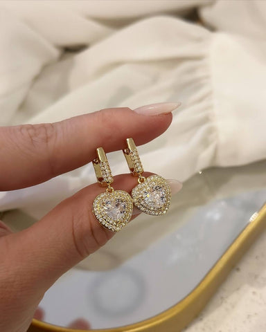 18k gold plated Click studded heart earring.