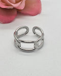 Anel aço inox prata vazado regulável antialérgico.