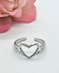 Anel aço inox prata regulável coração vazado antialérgico.
