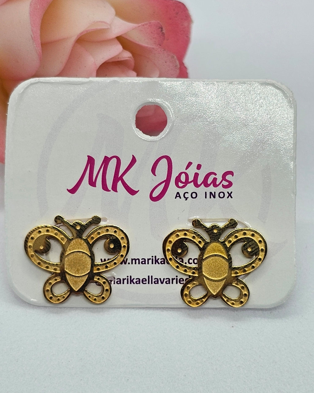 Butterfly earring detailed stainless steel 18k gold plated