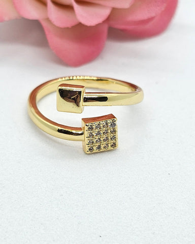 Anel semijoias 18k Esfera quadrada lisa e cravejada regulável.