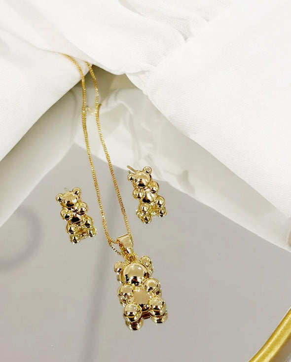 Conjunto Folheado a ouro 18k dourado ursinho Teddy.