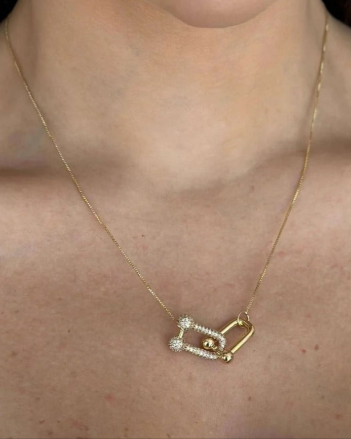 Colar prata e folheado a ouro 18k inspiração Tiffany cravejado.