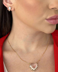 Conjunto Folheado a ouro 18k coração zirconia cristal com dorda cravejada cristal.