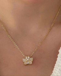 Colar Folheado a ouro 18k borboleta cravejada com  zirconias.