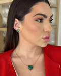Conjunto Folheado a ouro 18k coração zirconia verde com dorda cravejada colorida .