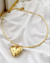 Choker aro Semi Joias ouro 18k pingente coração cravejado com zirconia.
