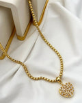 Colar Folheado a ouro 18k Veneziana pingente coração com zirconias.