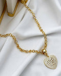 Colar Folheado a ouro 18k Elo português com pingente coração cravejado