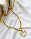 Colar Folheado a ouro 18k veneziana com pingente coração vazado borda de zirconias.
