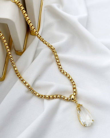 Colar Folheado a ouro 18k veneziana pingente gota zirconia cristal