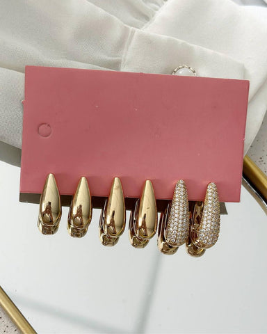 Trio Folheado a ouro 18k Gota lisa e gota com zirconias.