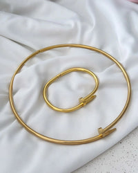 Choker Aro e pulseira aço Inoxidável prego dourado.Semijoias