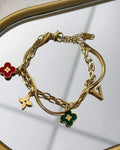 Pulseira de Aço Inoxidável dourado Inspiração Alta Joalheria vermelho e verde.