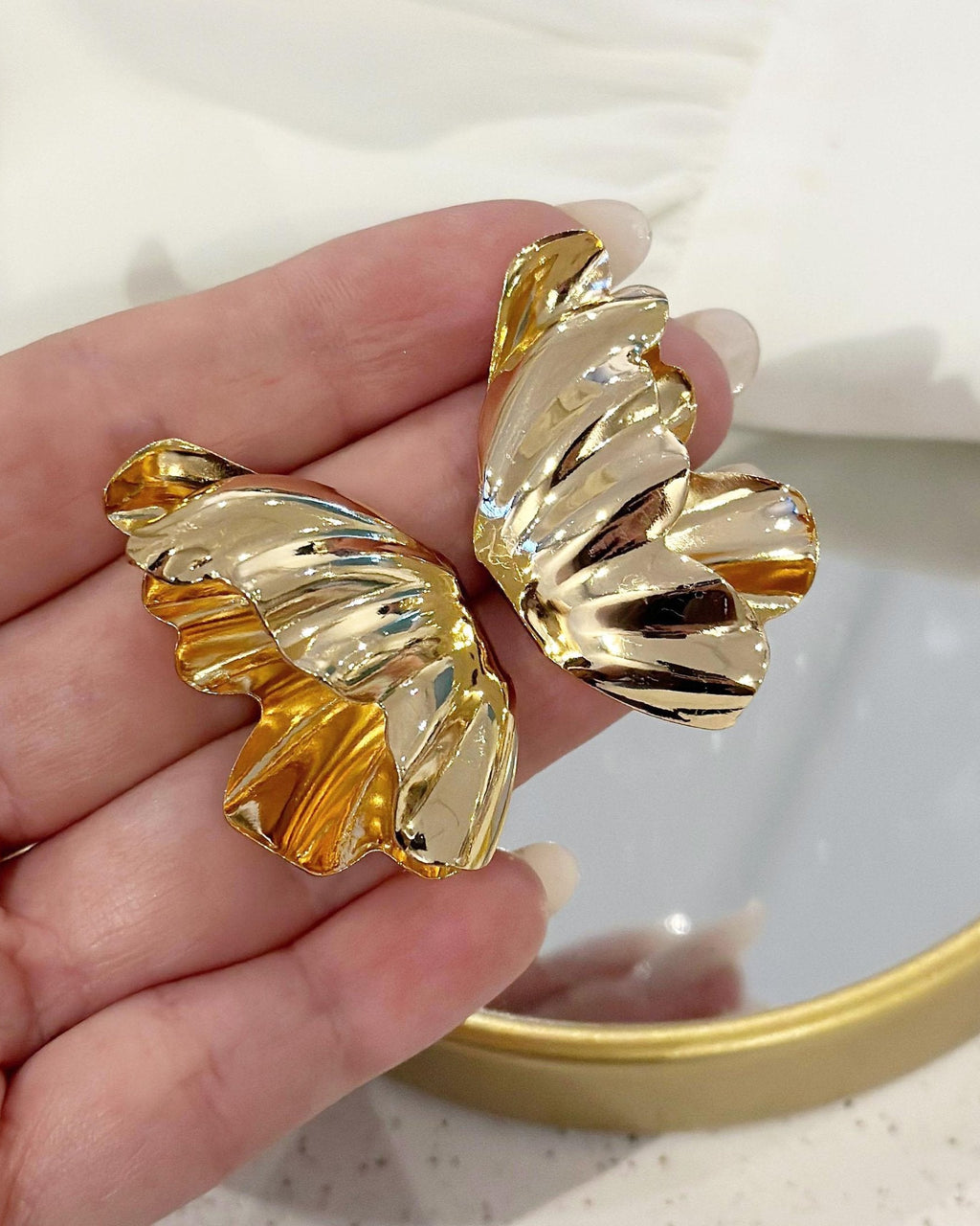 Brincos Folheado ouro 18k Asas duplas