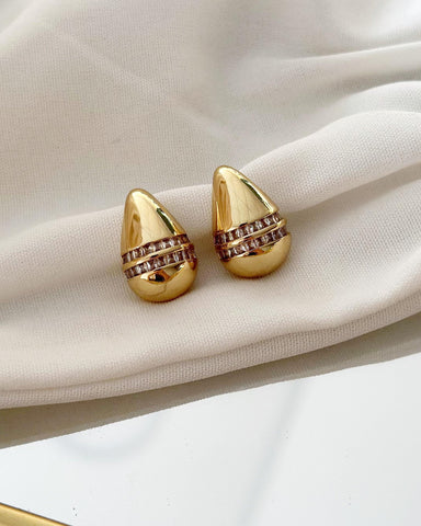 Brinco Folheado a ouro 18k Mini gota com 2 fileiras de zirconias