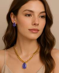 Conjunto elos gota com zirconia fusion lilias semijoias 18k.