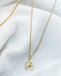 Colar Folheado a ouro 18k Ferradura cravejada e cavalo.