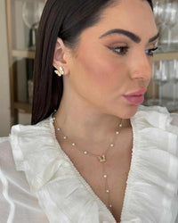 Conjunto Folheado a ouro 18k Borboleta Madrepérola e Pérolas