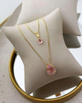 Colar duplo Folheado a ouro 18k Ponto de luz e zirconias oval Rosa claro