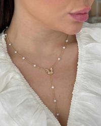 Conjunto Folheado a ouro 18k Borboleta Madrepérola e Pérolas