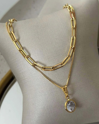 Colar duplo Folheado a ouro 18k Inspiração Tiffany com pingente ponto de luz.