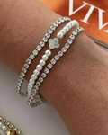 Pulseira Folheado a ouro e a prata triplo Pérola e zirconias com pingente inspiração Virginia.